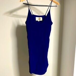 Beach Wear Slip Dress Vacation Lined Loose Fit Mini Deep Blue V Neck Satiny XS